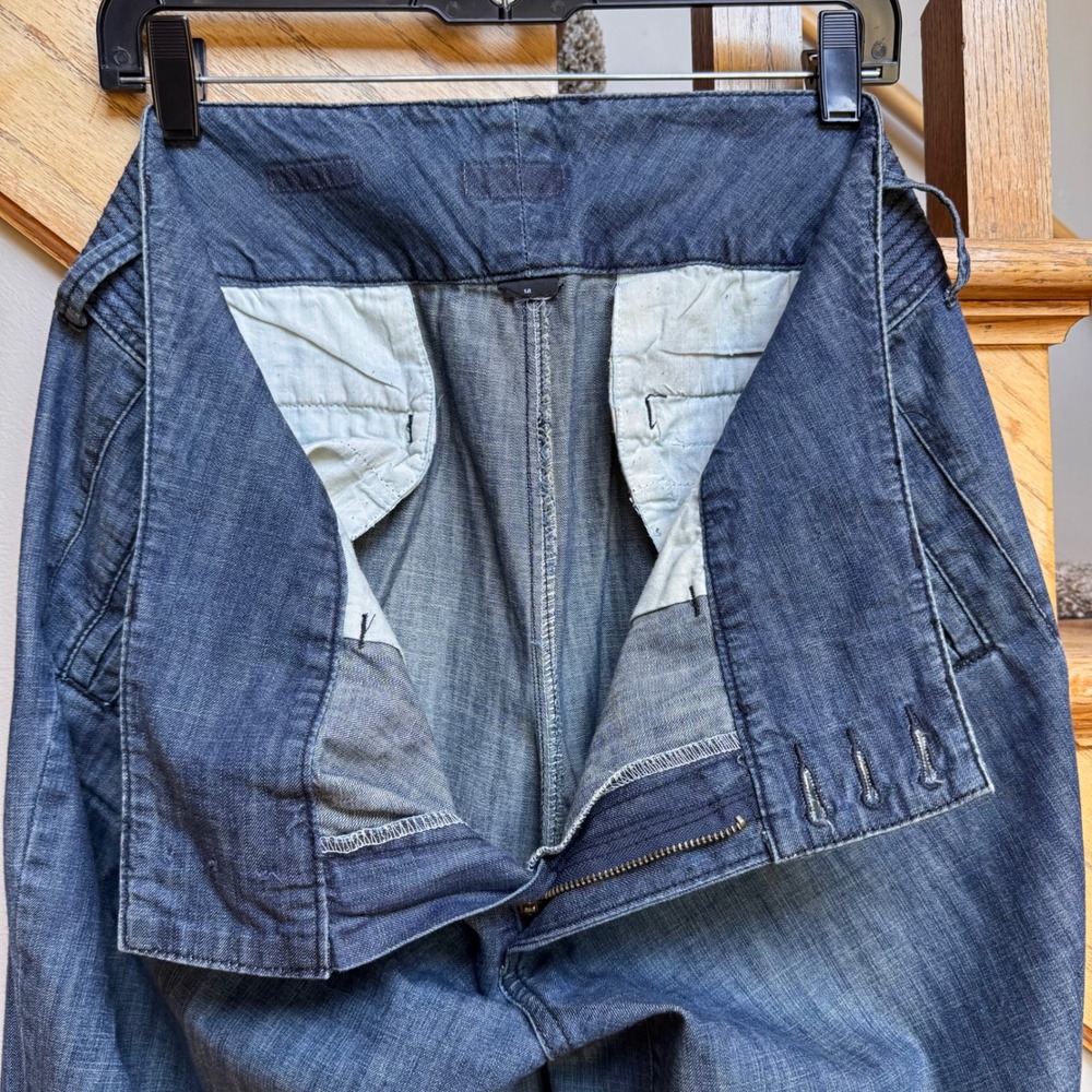 Women Blue Wide Leg Denim Trouser Jeans Sz 14 Textured Waistband Boho 70s Style - Picture 6 of 7